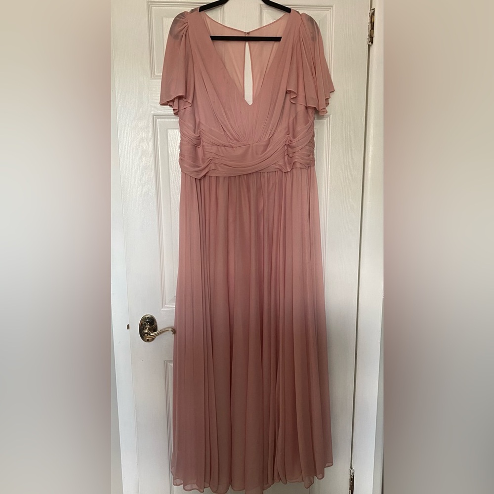 David’s Bridal Flutter Sleeve Bridesmaid Dress in Ballet Pink
